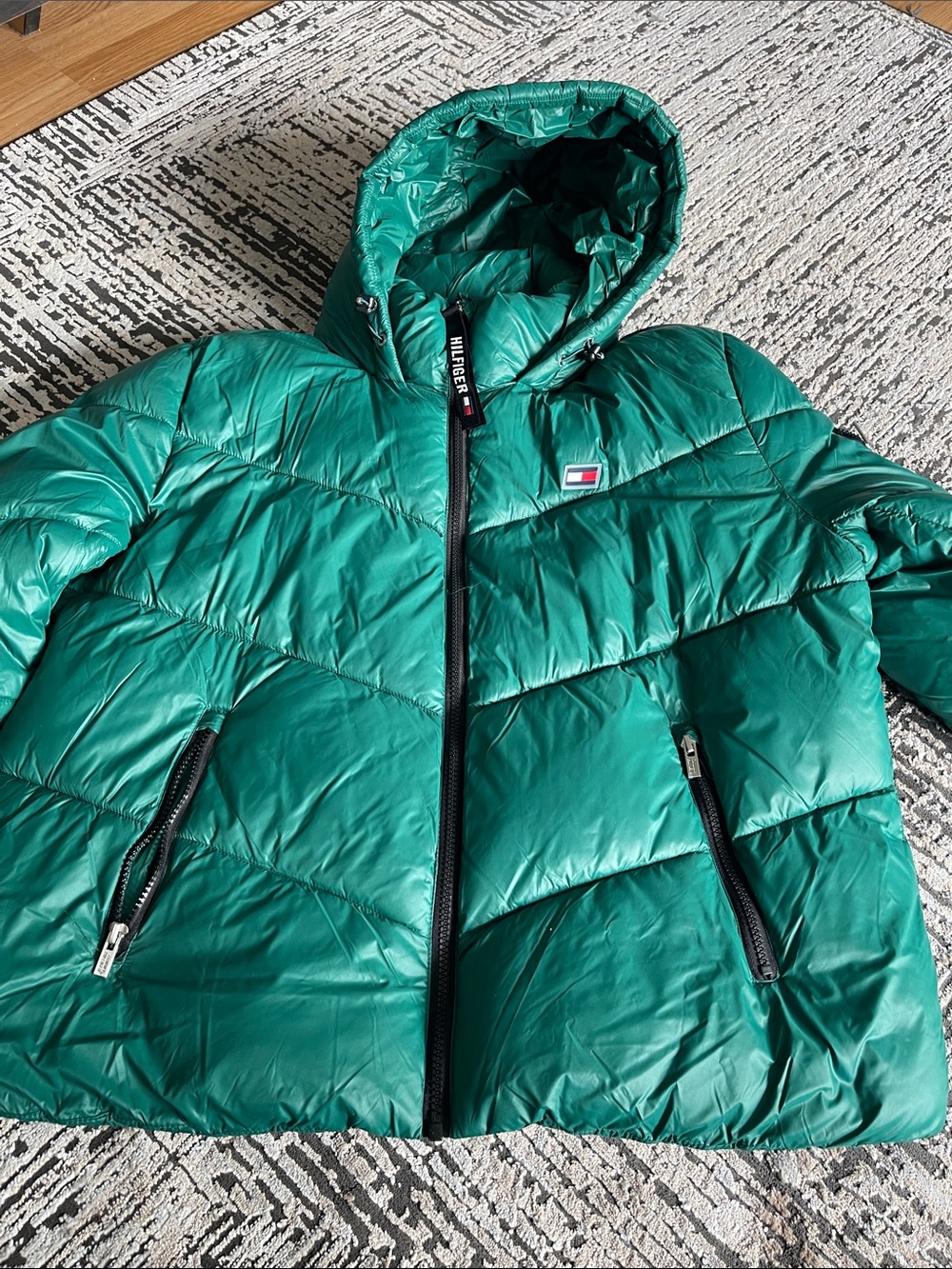 Tommy Hilfiger Emerald Green Quilted Puffer Jacket with Hood